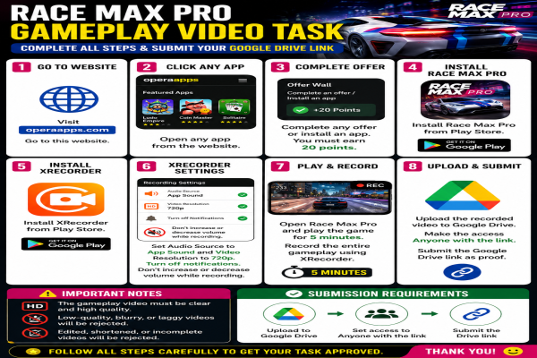Race Max Pro Gameplay Video Recording Task Reward