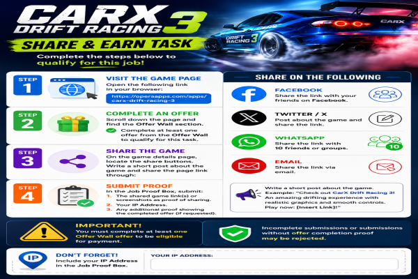 CarX Drift Racing 3 – Share & Earn Task